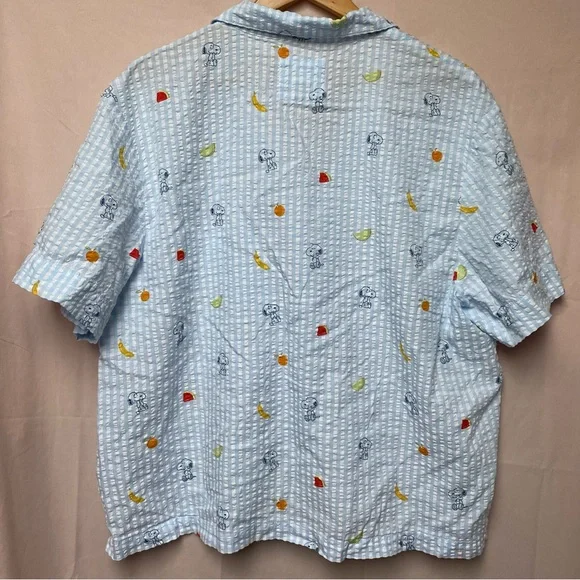 Peanuts x AE Snoopy Fruit Seersucker PJ Set XXL Blue Gingham Short Sleeve/Shorts - Picture 10 of 12